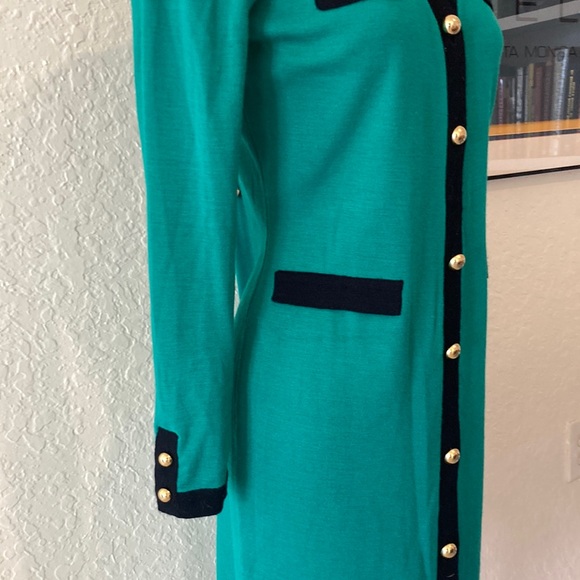 Authentic Original Vintage Style Green Midi Dress with Black Accents - Picture 10 of 16